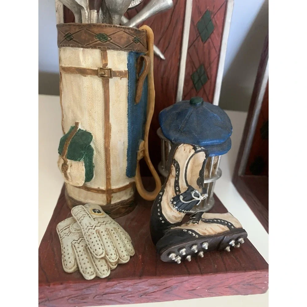Highland Ridge Golf Bookends Resin Golfer Bag Clubs Shoes Man Cave Office Decor